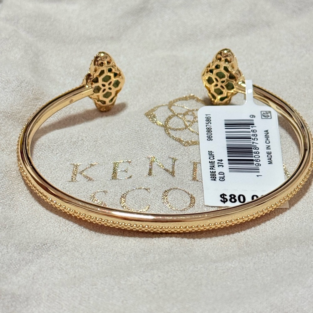 NWT Kendra Scott Abbie Gold Pave Frame Cuff Bracelet in Green Illusion - Picture 8 of 8